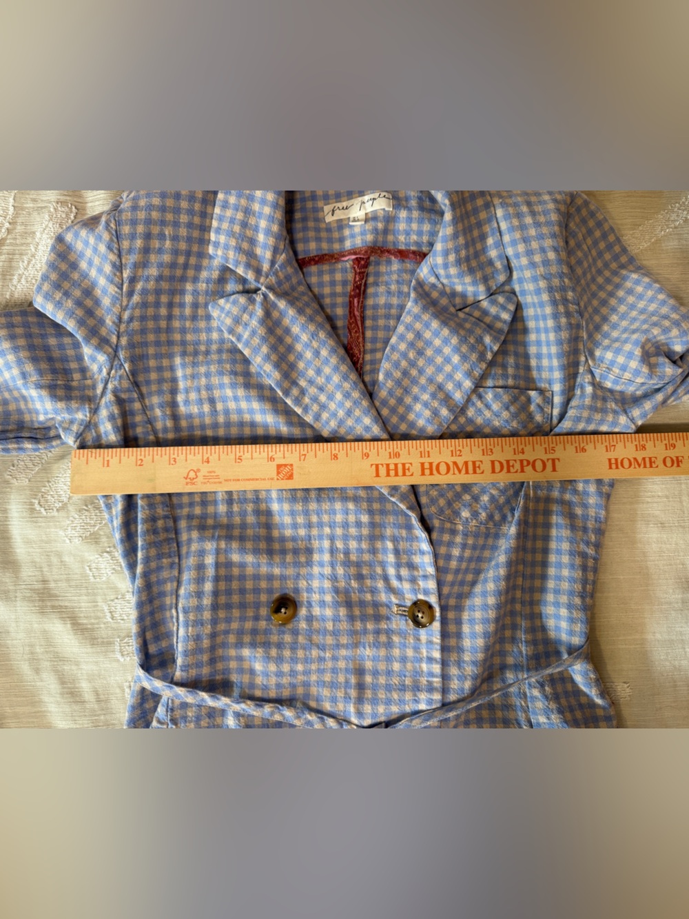 Free People Sweet & Salty Gingham Romper Women’s Size 6 Blue Linen Blend - Picture 7 of 9